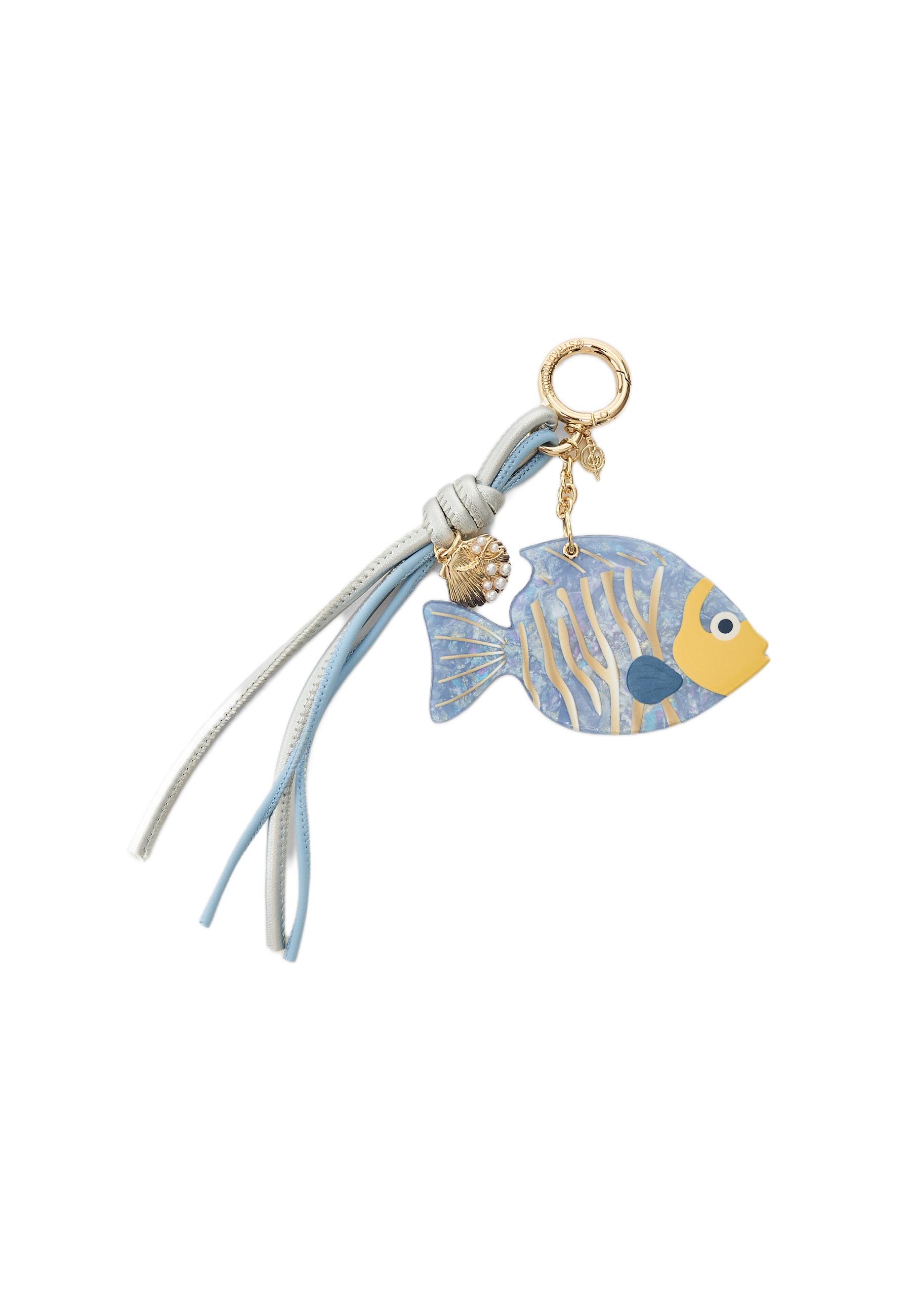 Fish pendant key ring with beads — Royal blue