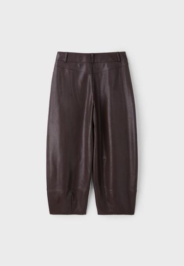 Leather effect barrel trousers — Brown 7
