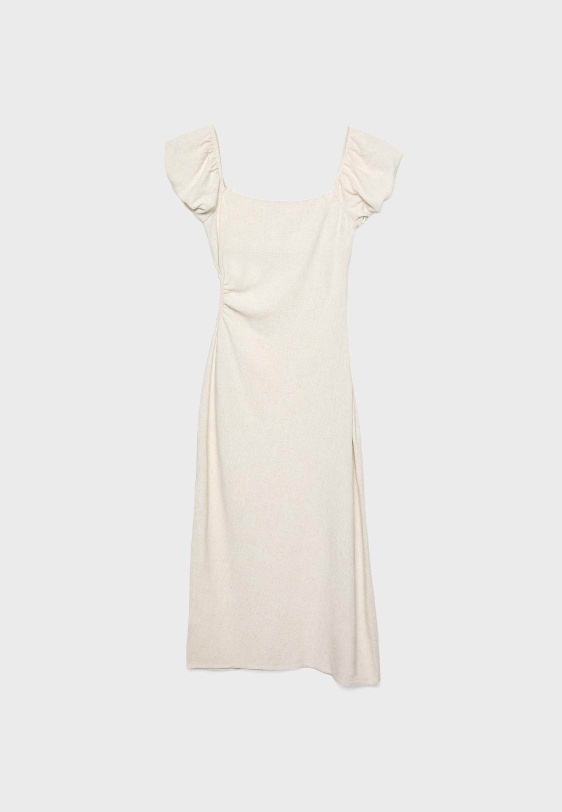 chinese dress ladies Linen-Blend Puff Sleeve Midi Dress  GAP (International)