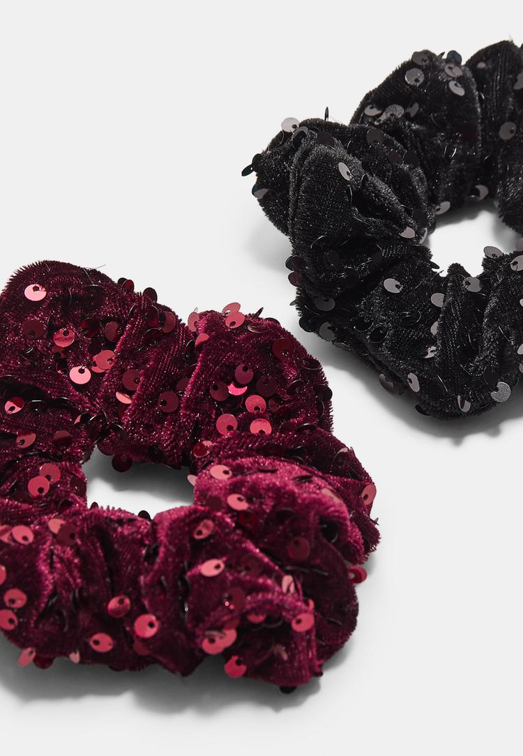 Stradivarius Σετ 2 Λαστιχάκια Μαλλιών Βελούδο Με Παγέτες Μαύρο Os φωτογραφία