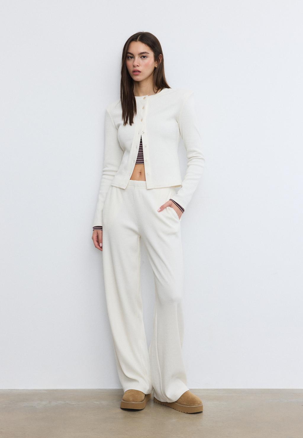 Knit cardigan with padded shoulders