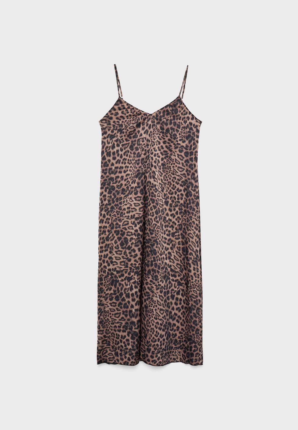 Langes, fließendes Kleid in Leopardendesign mit Satinoptik