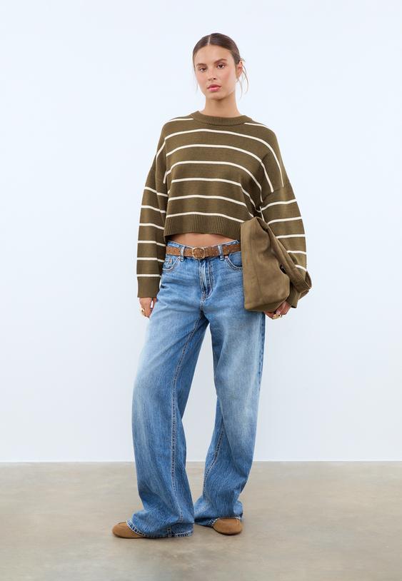 striped cropped knit sweater