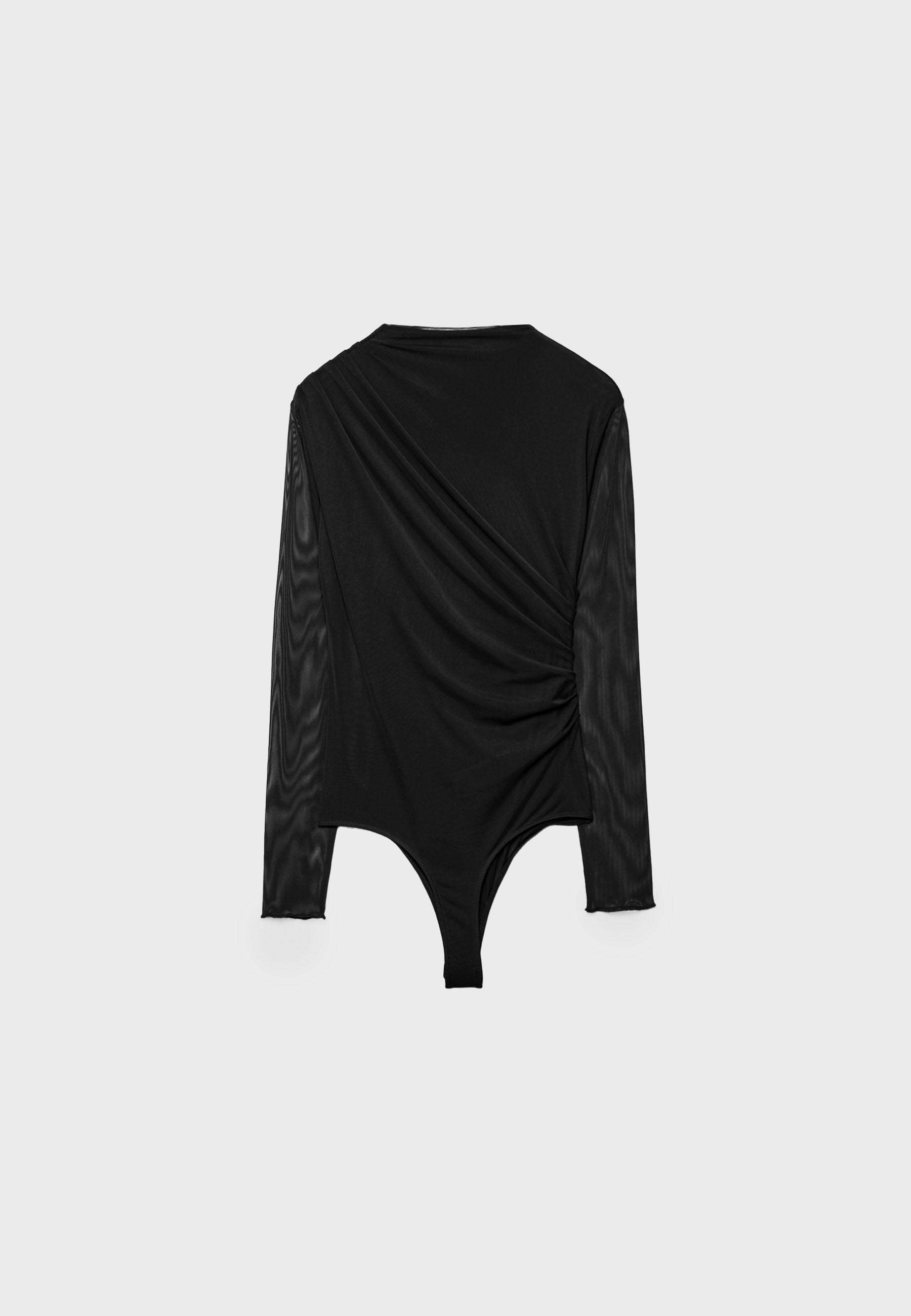 Ruched tulle bodysuit — Black