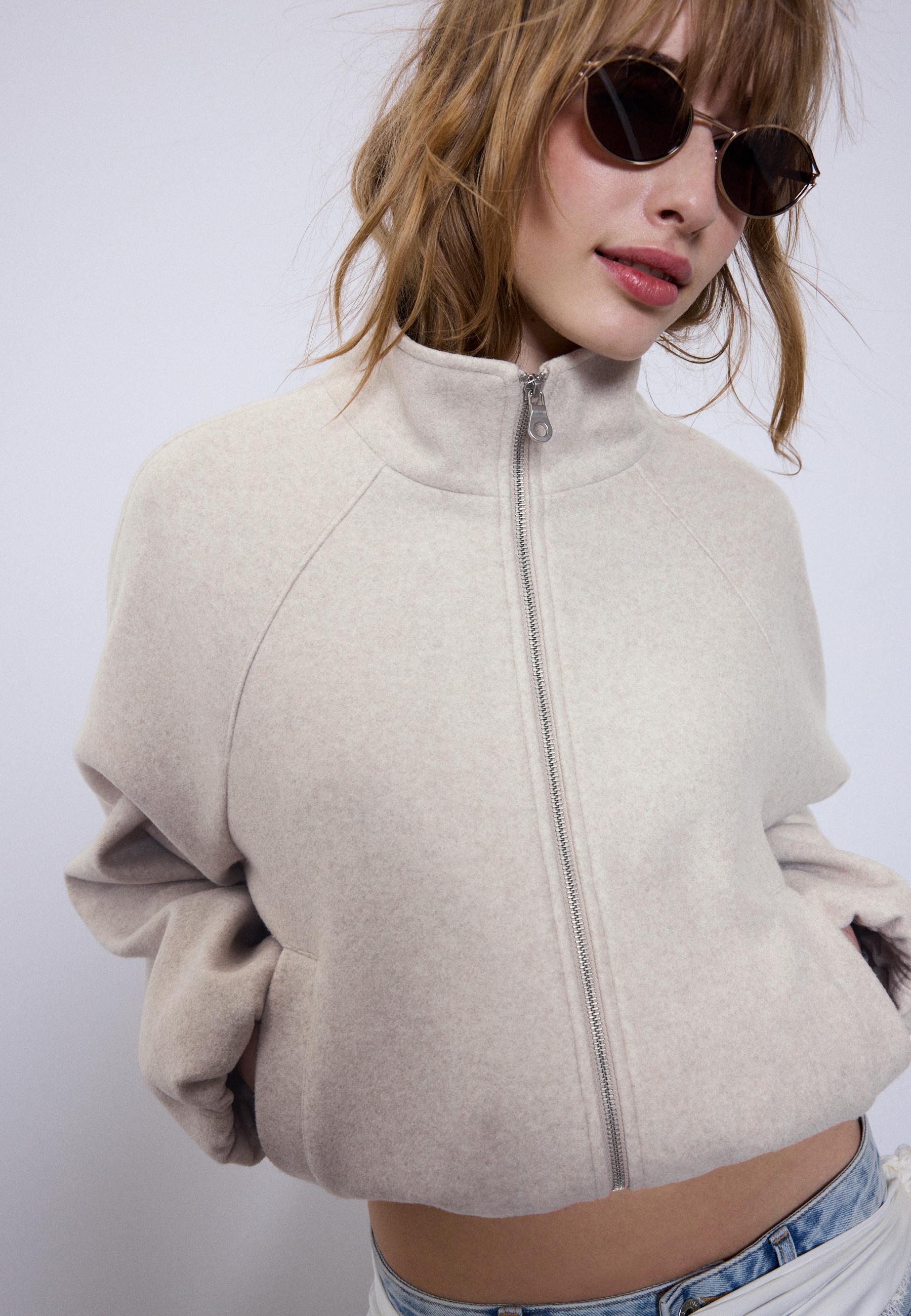 Soft-touch balloon bomber jacket — Ecru