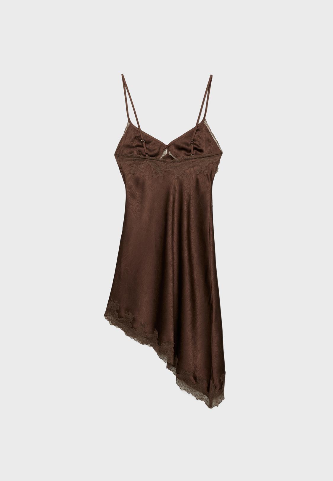 short brown satin dress Youni Short Brown Satin Slip Dress main image 1