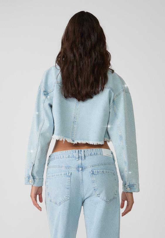 Parlak taşlı crop denim ceket_6