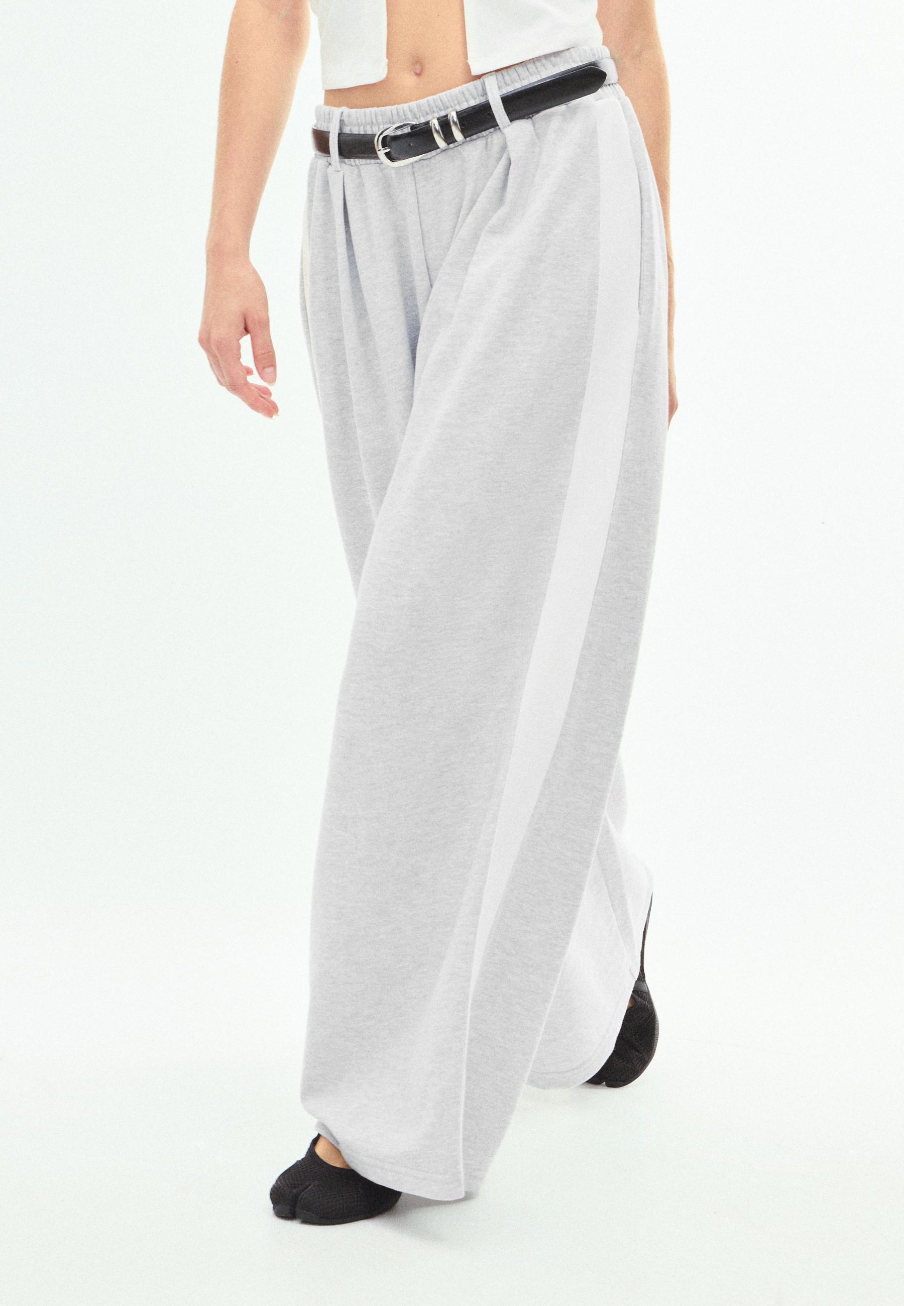 Wide-leg side stripe jogging trousers — Grey melange