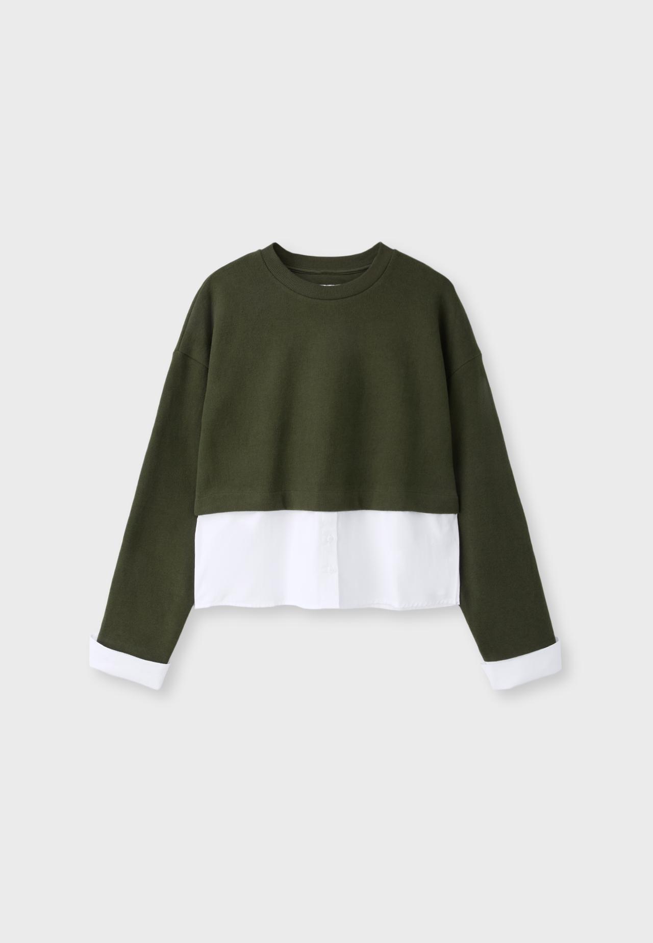 Mixed-fabric jumper — Khaki