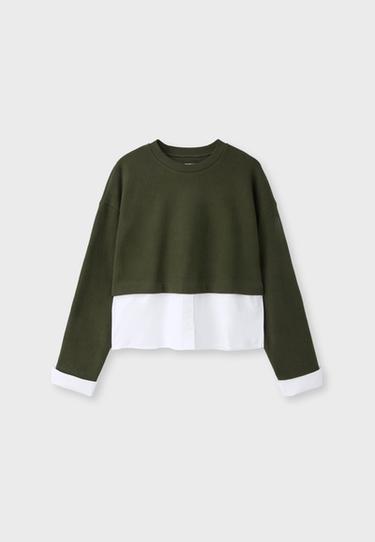 Mixed-fabric jumper — Khaki 7