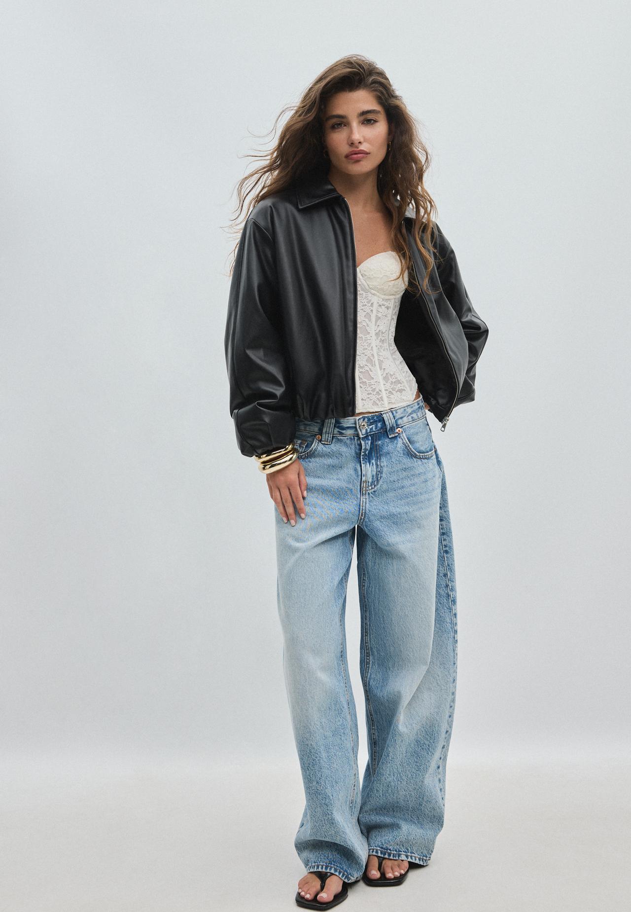 Leather effect quilted bomber jacket — Black