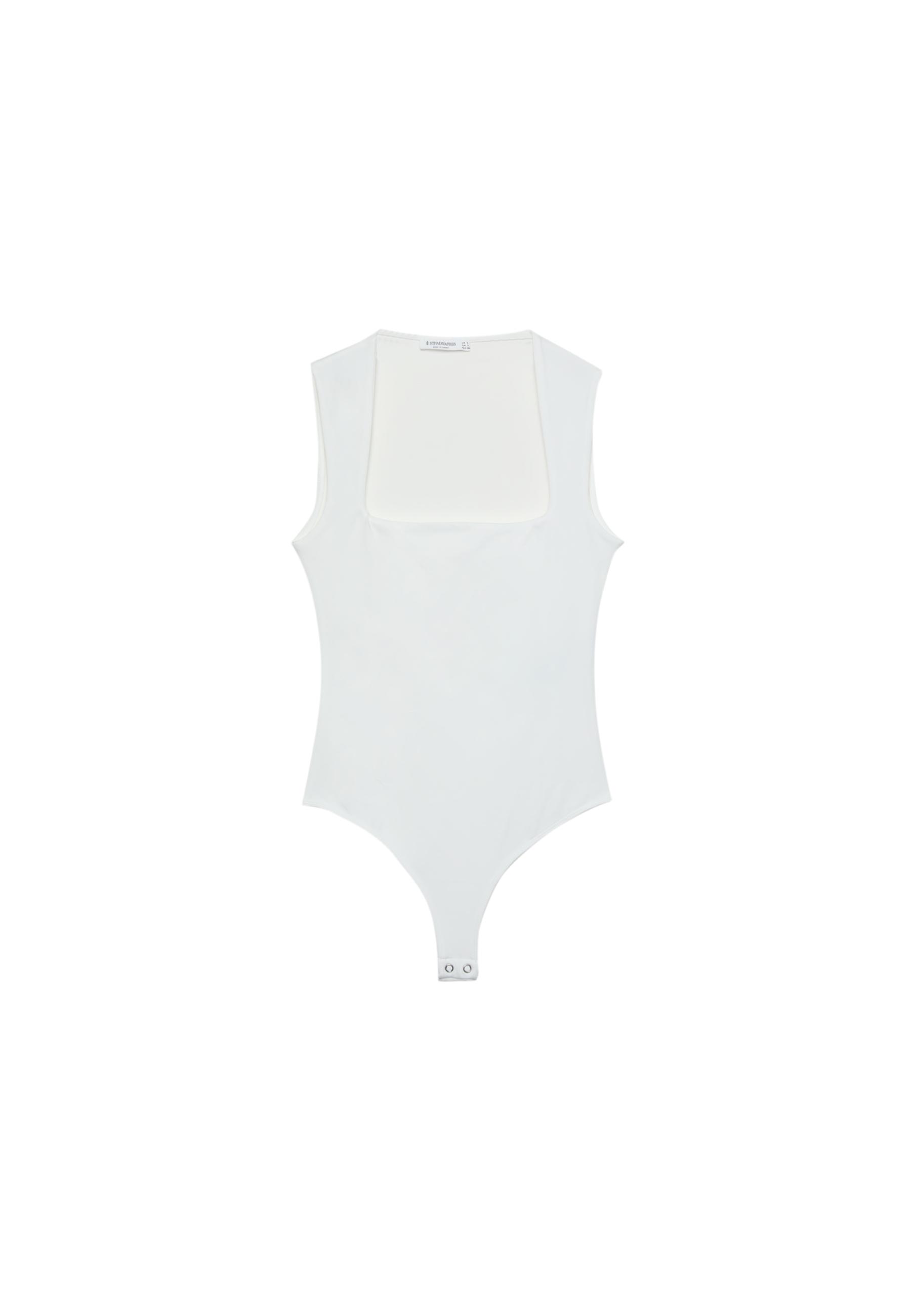 Polyamide square neckline bodysuit — Ecru