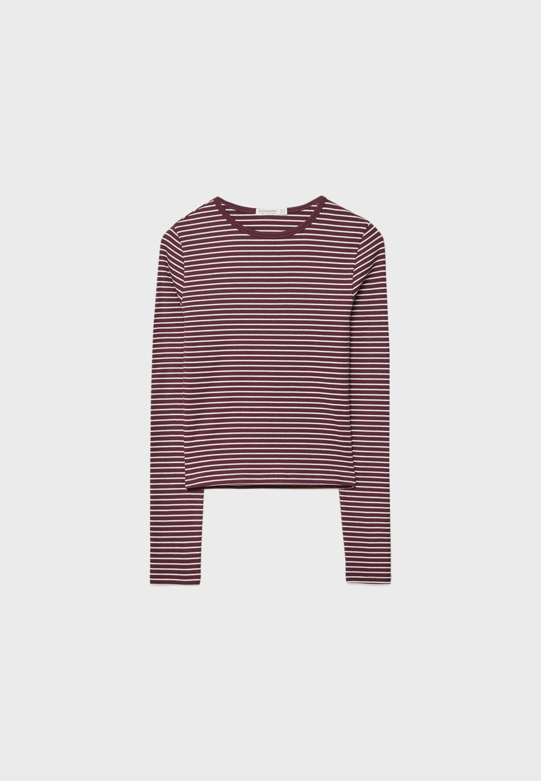 Basic long sleeve striped cotton T-shirt — AUBERGINE
