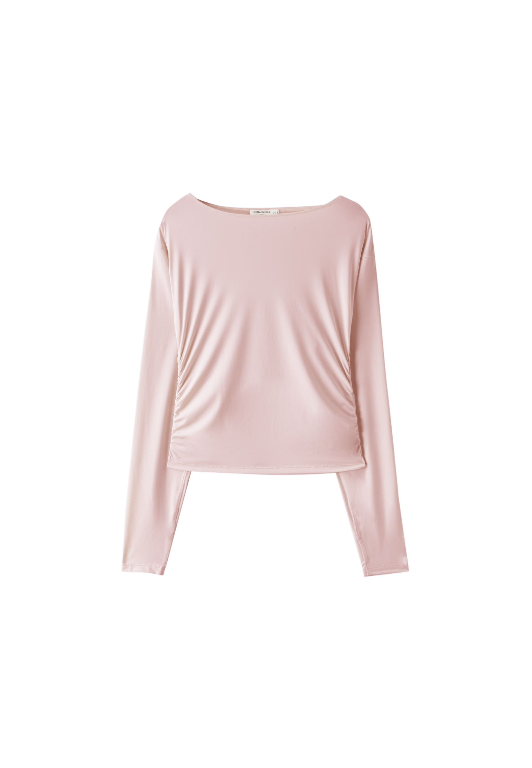 Long sleeve gathered polyamide T-shirt — Pastel pink