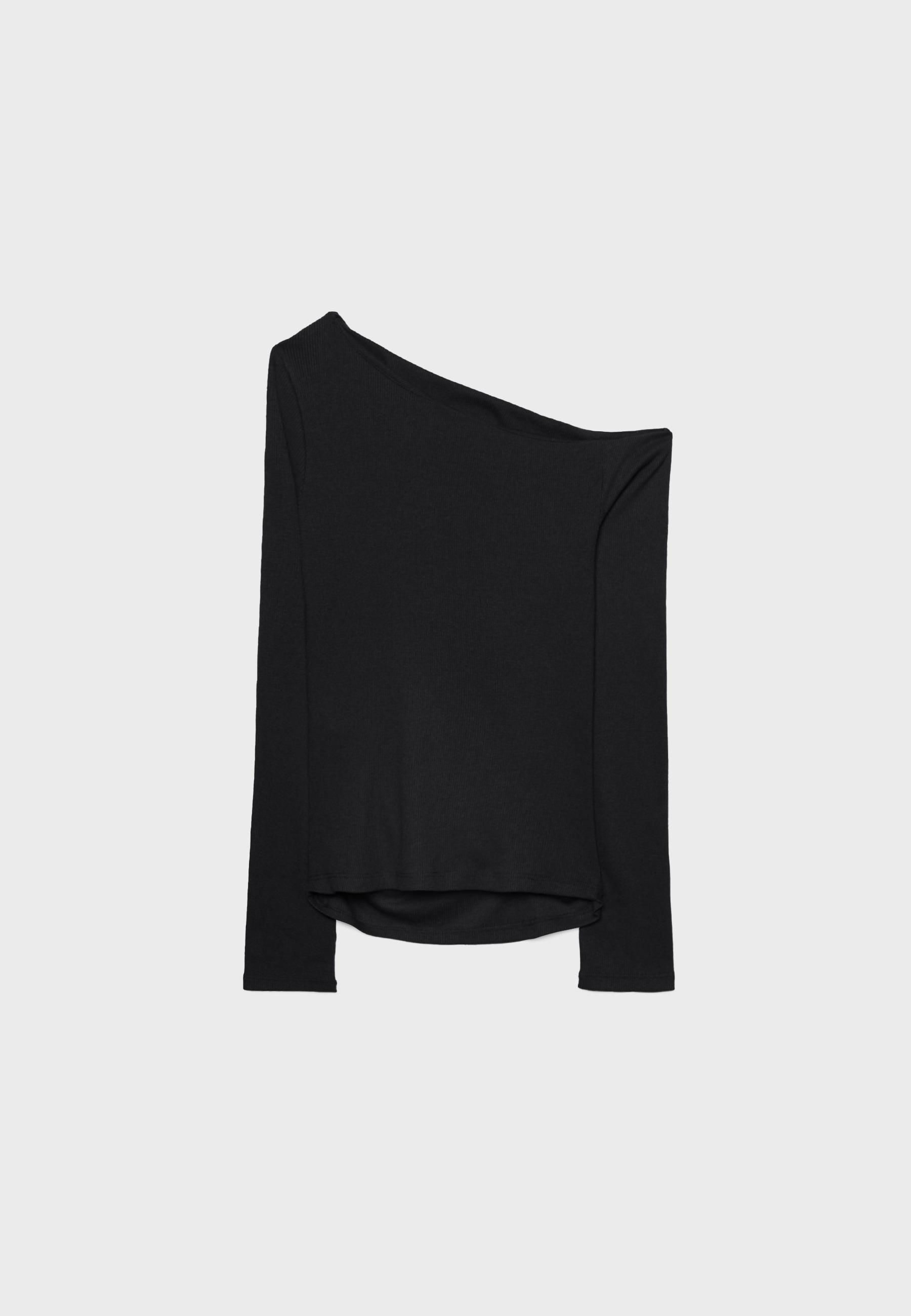 Asymmetric T-shirt with gathered detail — Black