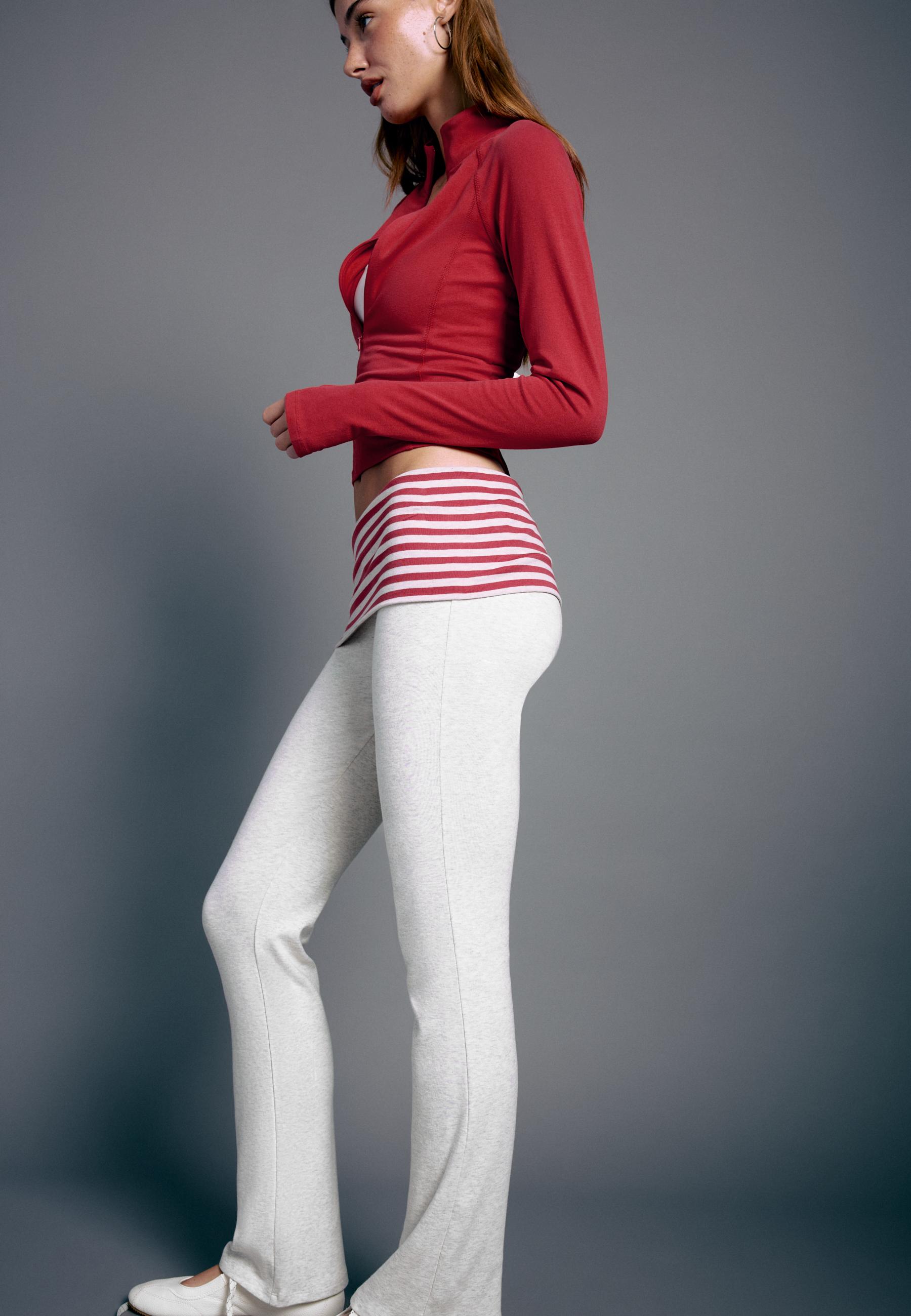 Turn-down waist bell bottom leggings — Grey melange