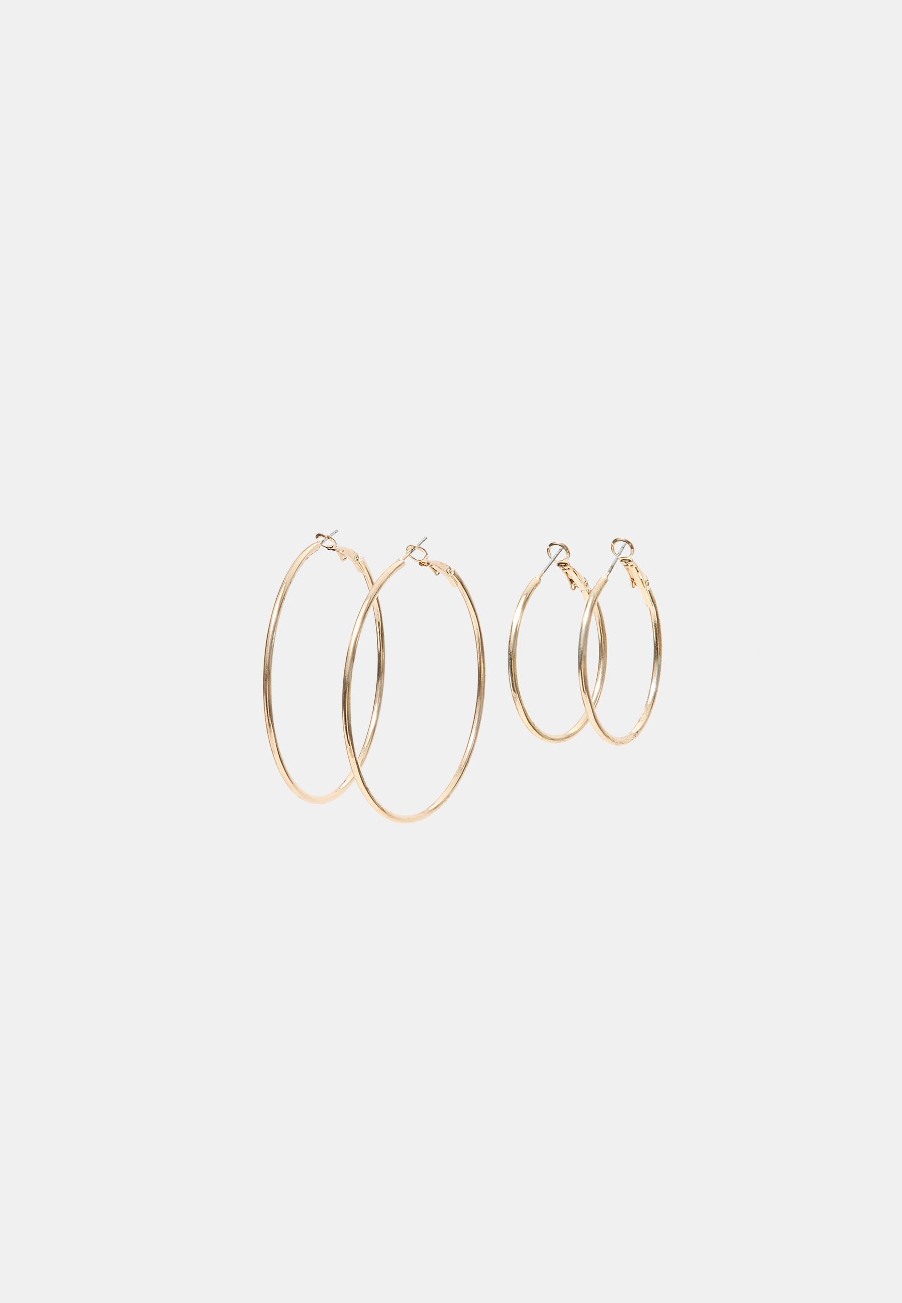 Set of 2 plain hoop earrings — Gold