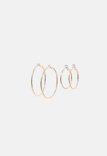 Set of 2 plain hoop earrings — Gold 5
