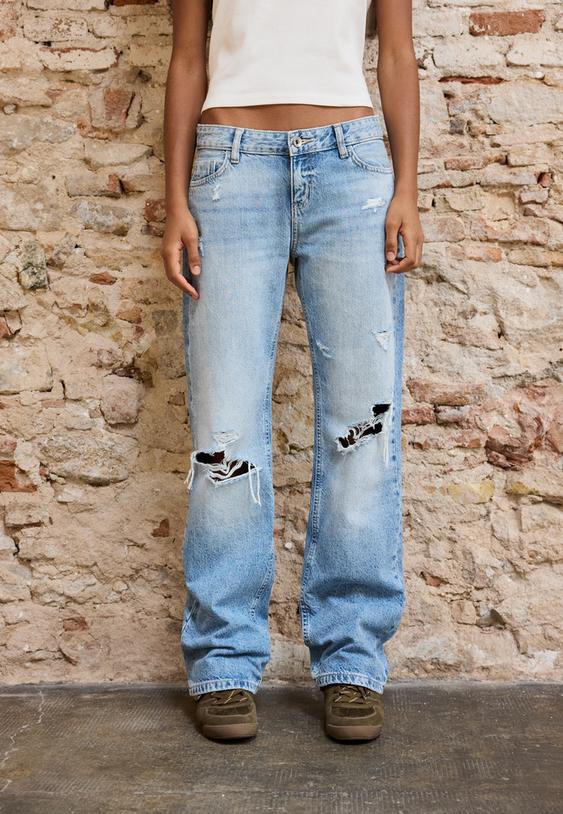 jeans straight tiro bajo rotos