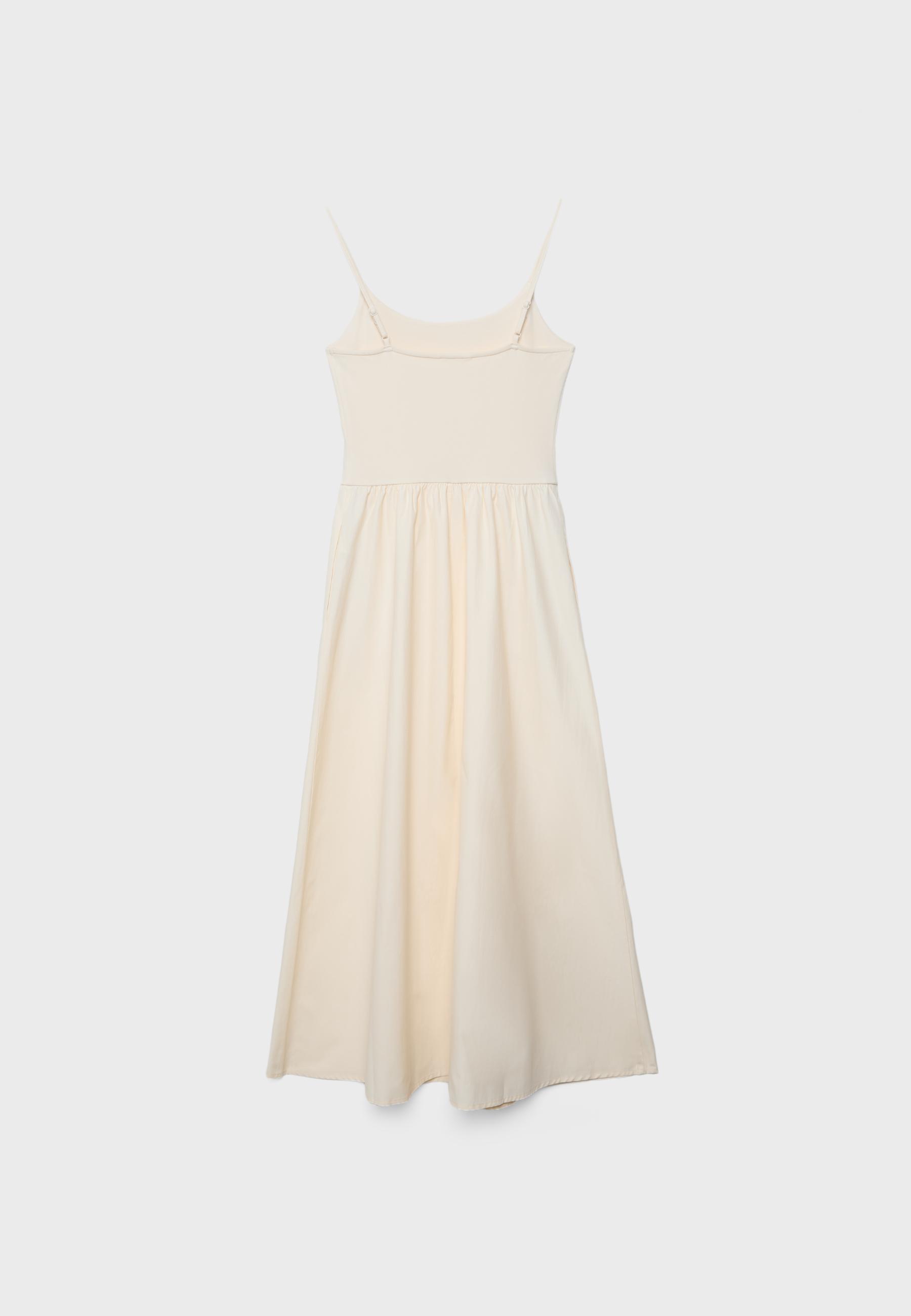 Two-material strappy midi dress — Ecru