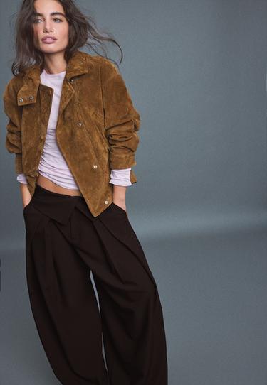 Turn-up waist smart trousers — Brown 1