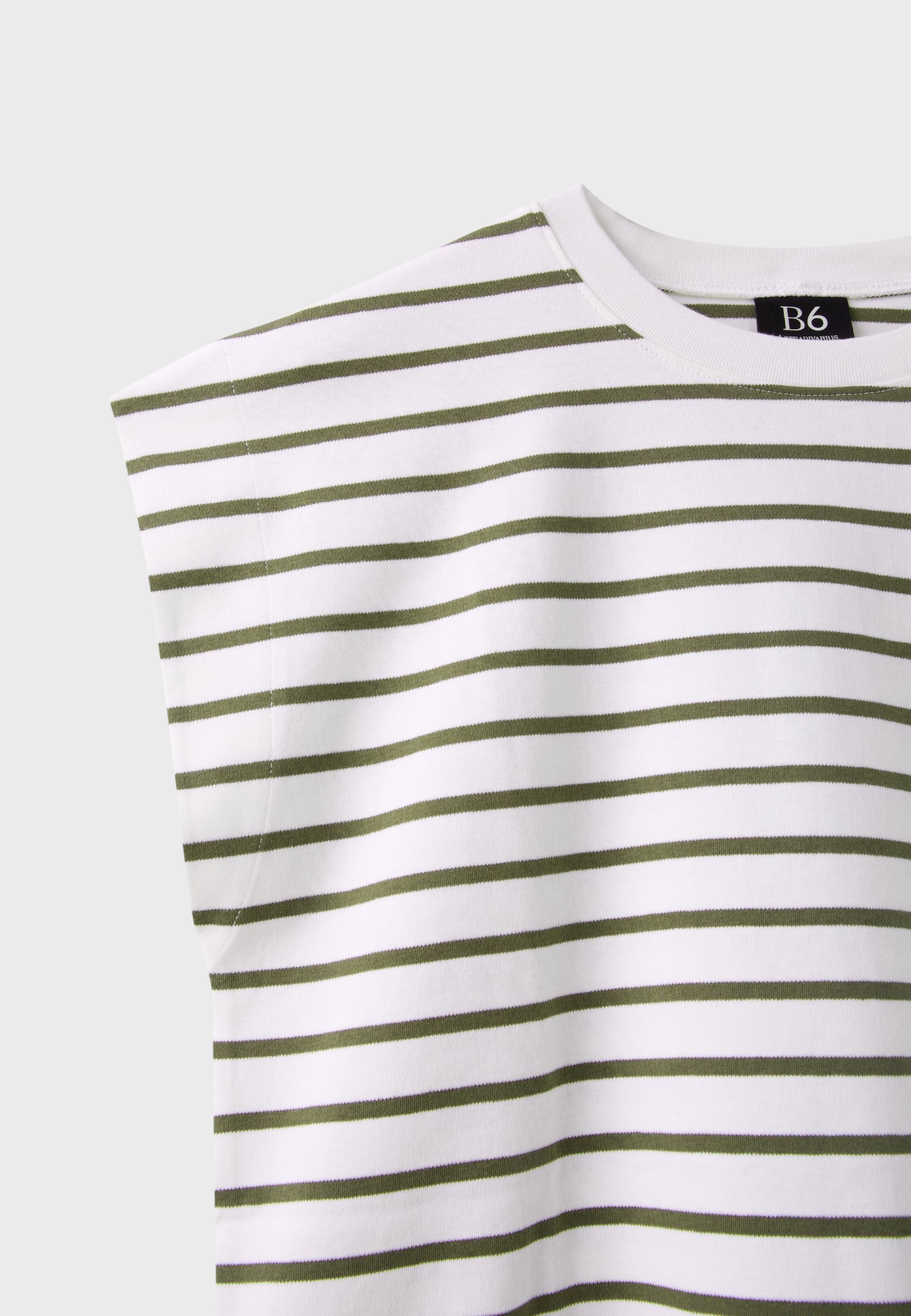 B06 Striped drop sleeve T-shirt — Khaki