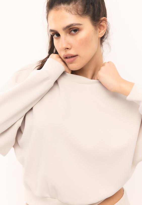 Stradivarius Soft-Touch Batwing Sleeve Sweatshirt Stone M