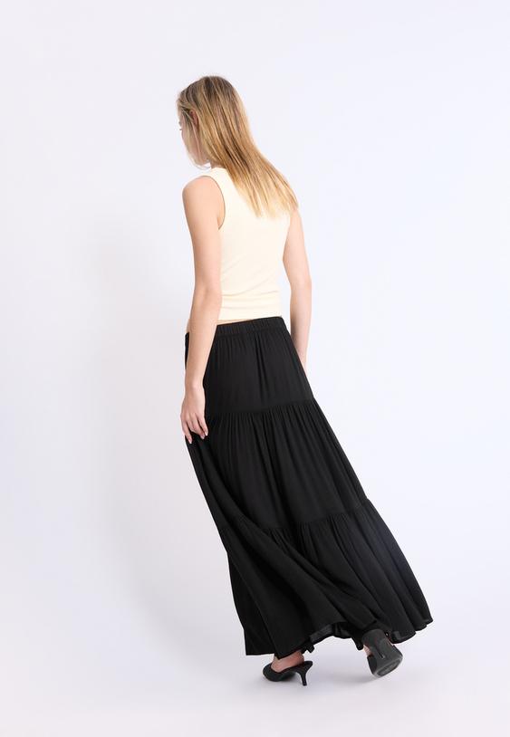 Stradivarius Boho Midi Skirt Black M