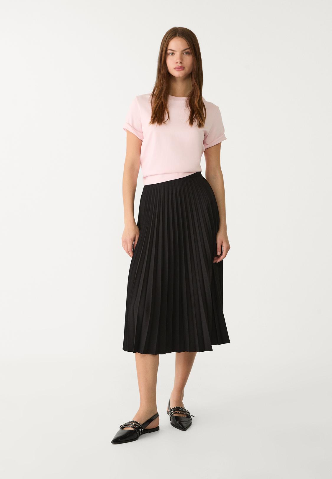 Business Casual Pleated Midi Skirt Looks Jersey Leaf Print Pleated