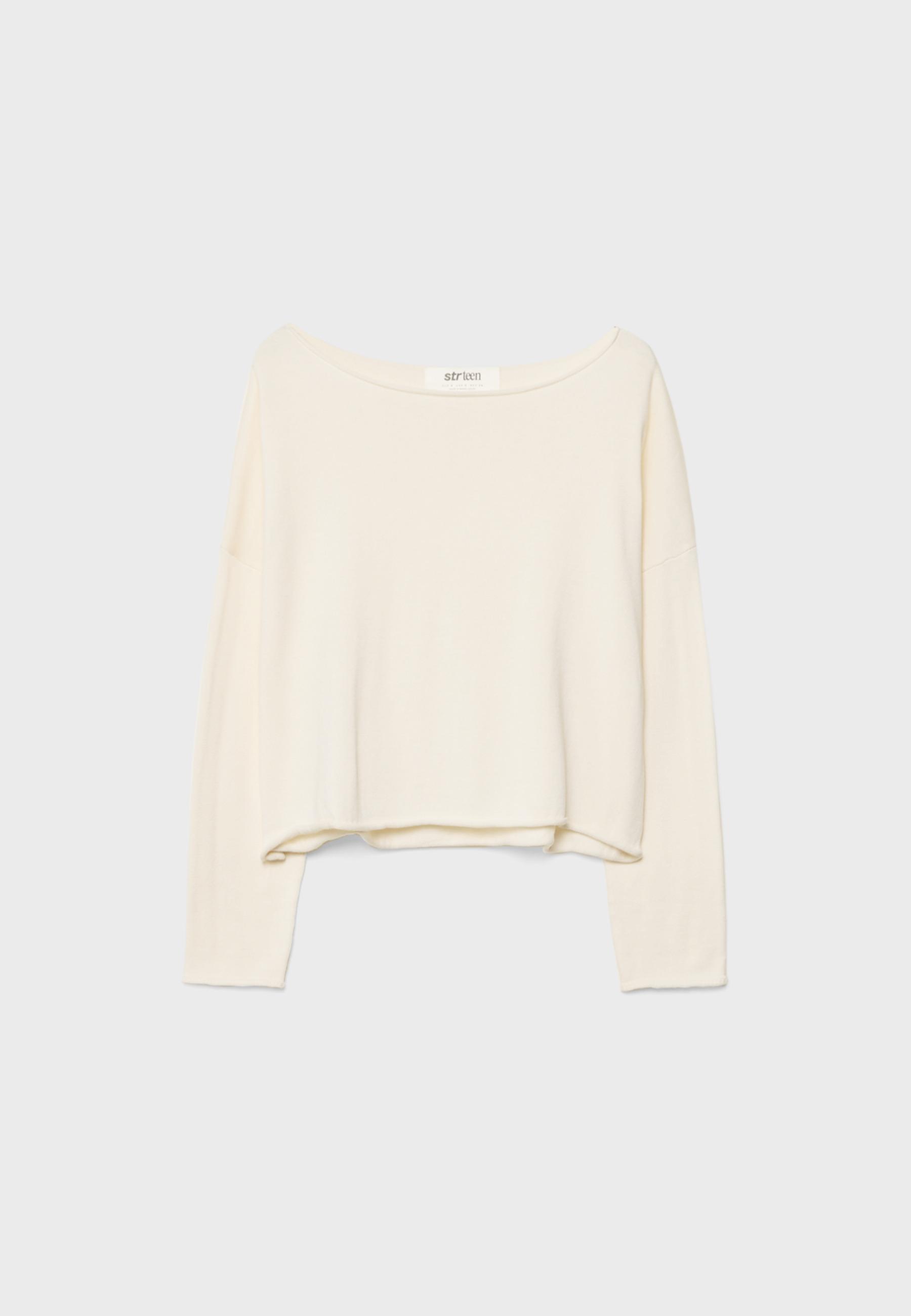 Boat neck cropped sweater — Ecru
