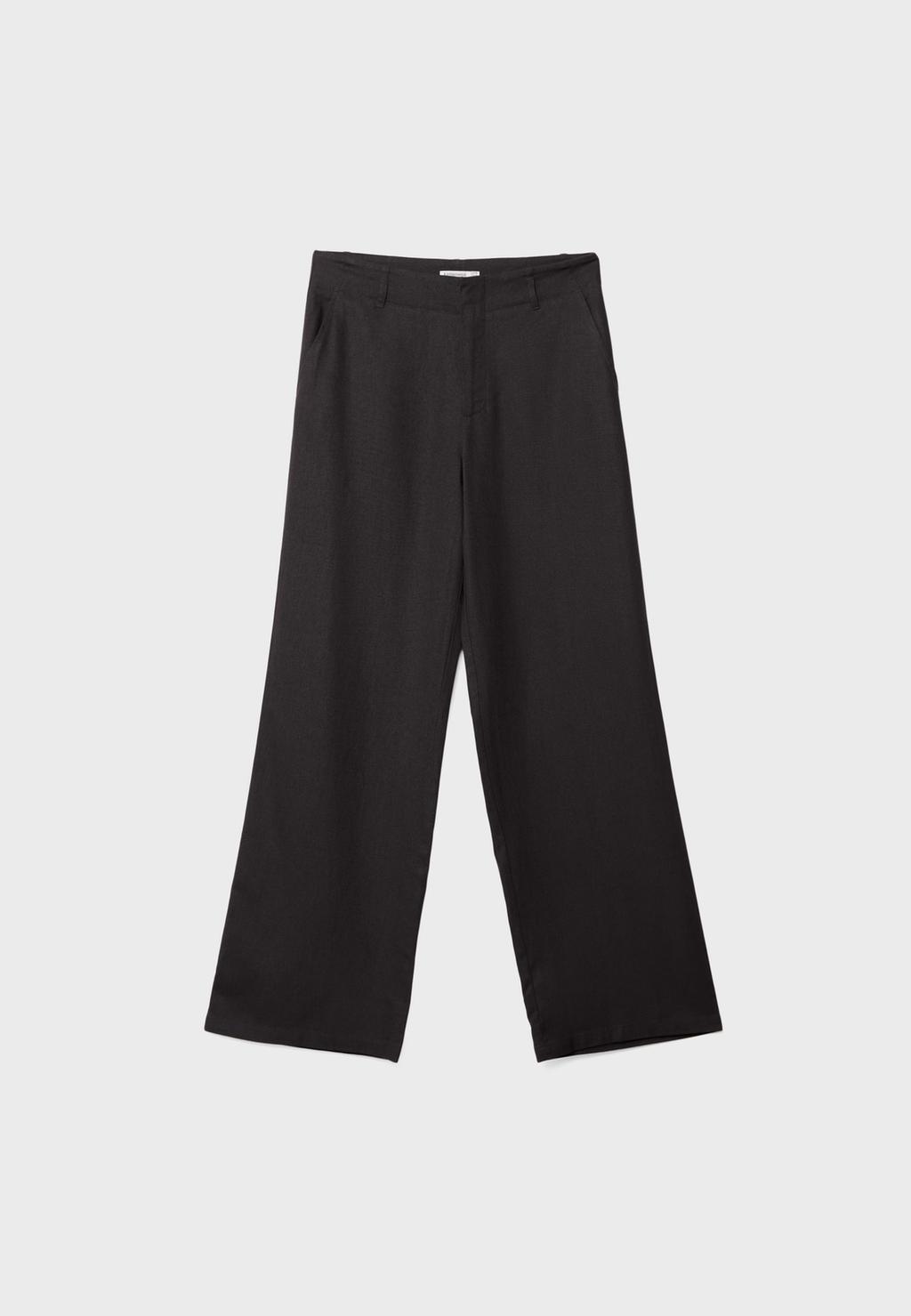 Wijdvallende rechte broek met linnen