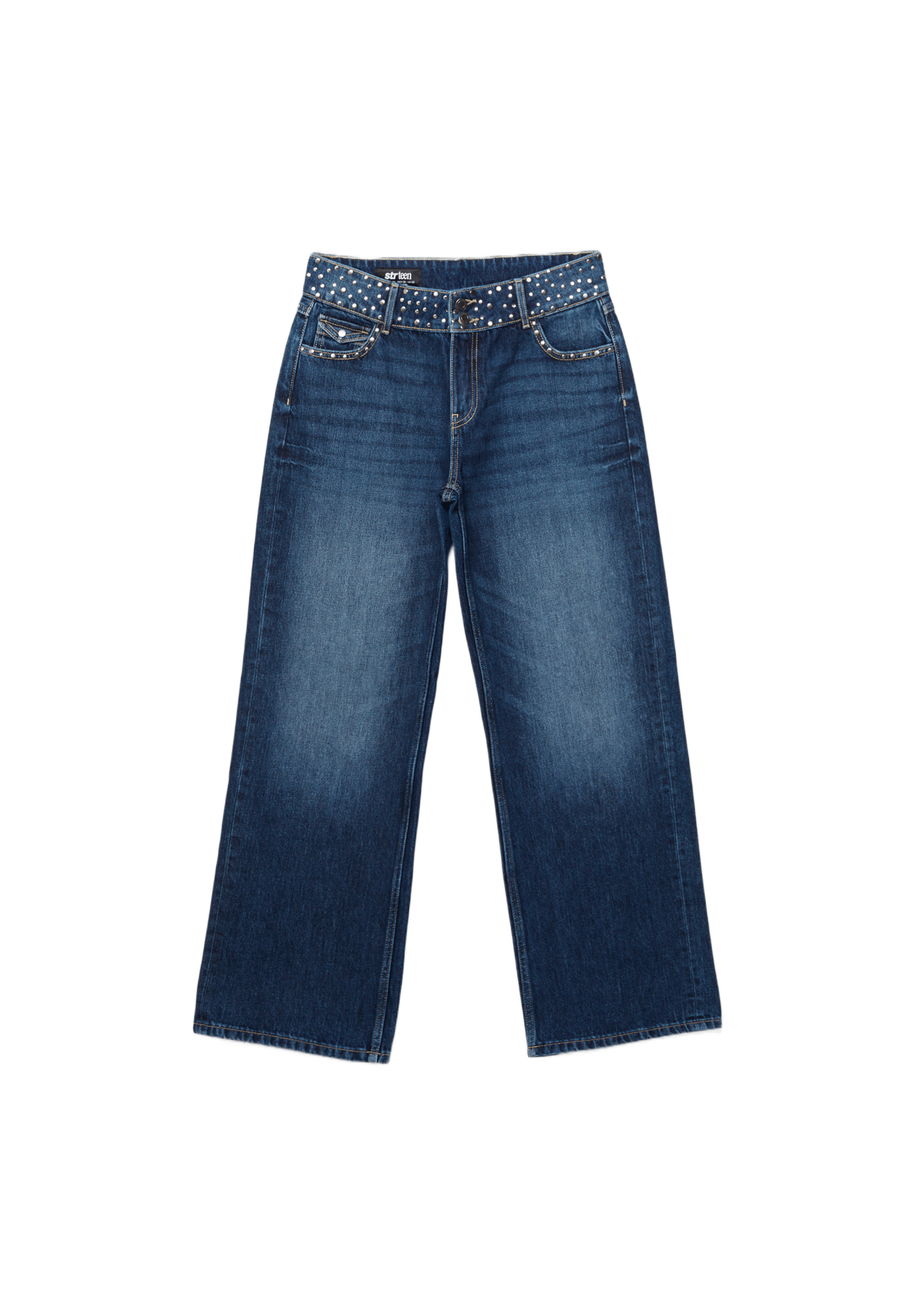 Orta bel zımbalı straight fit jean - Görsel 10