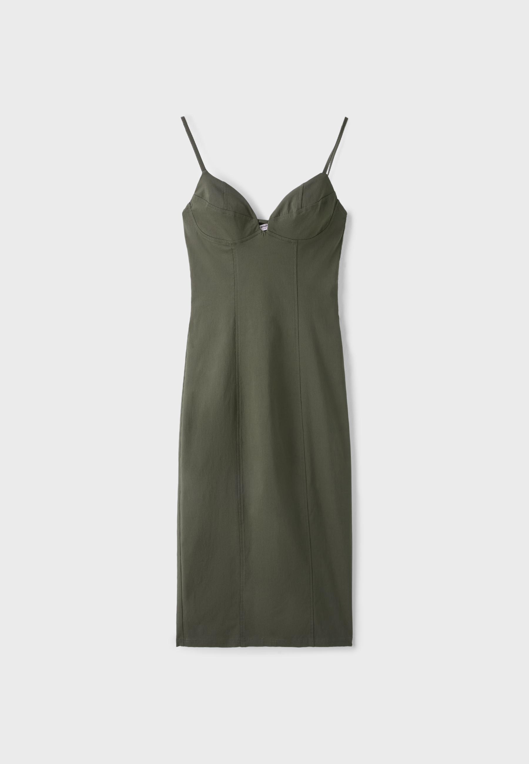 Bengaline midi dress with straps — Khaki