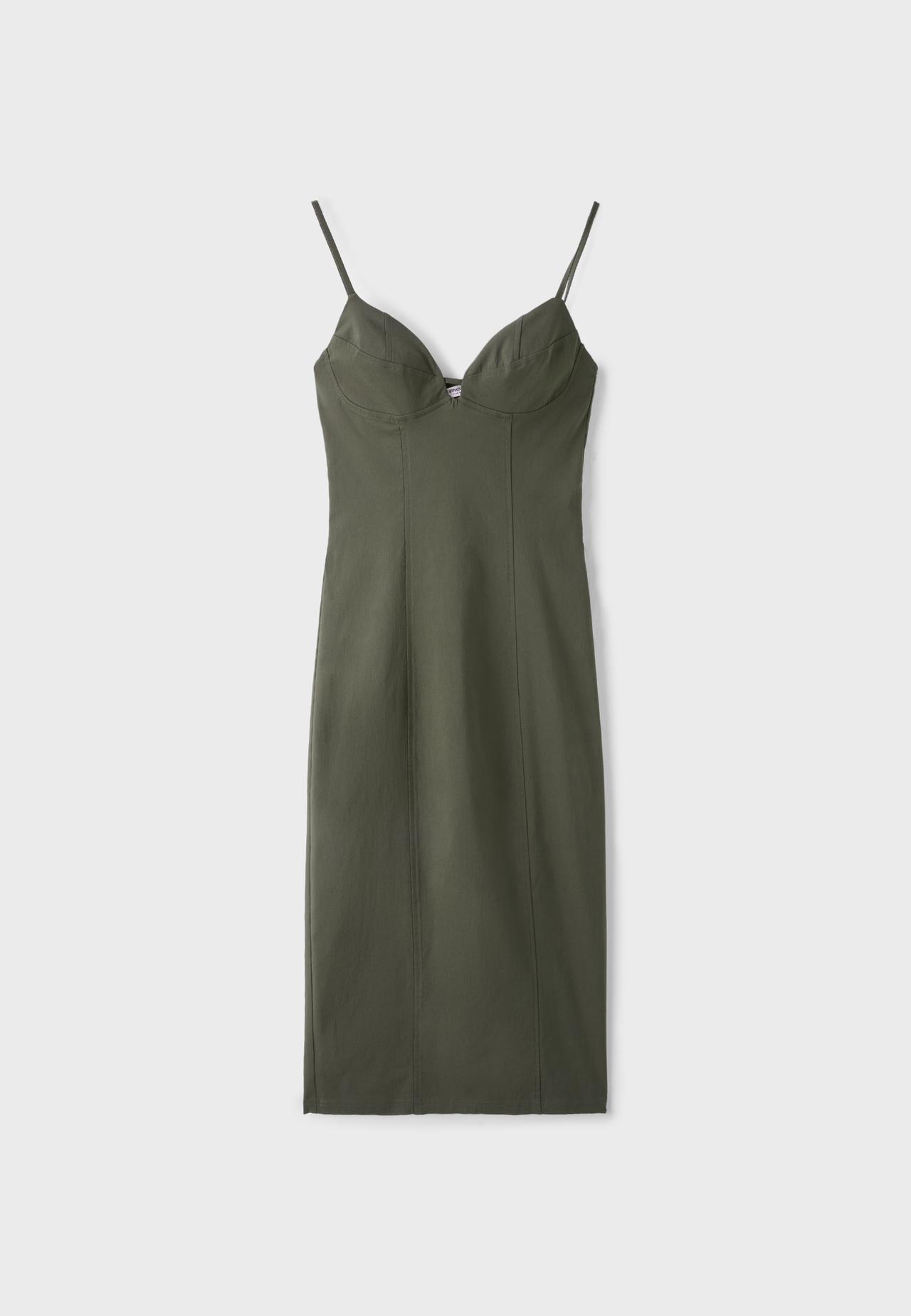 Strappy Bengaline midi dress — Khaki