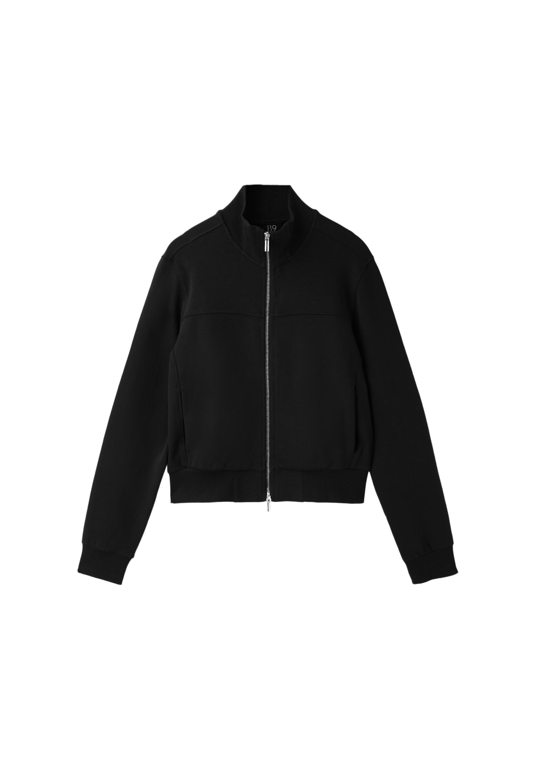 B09 Cropped High-Neck Zip-Up Sweatshirt — Black