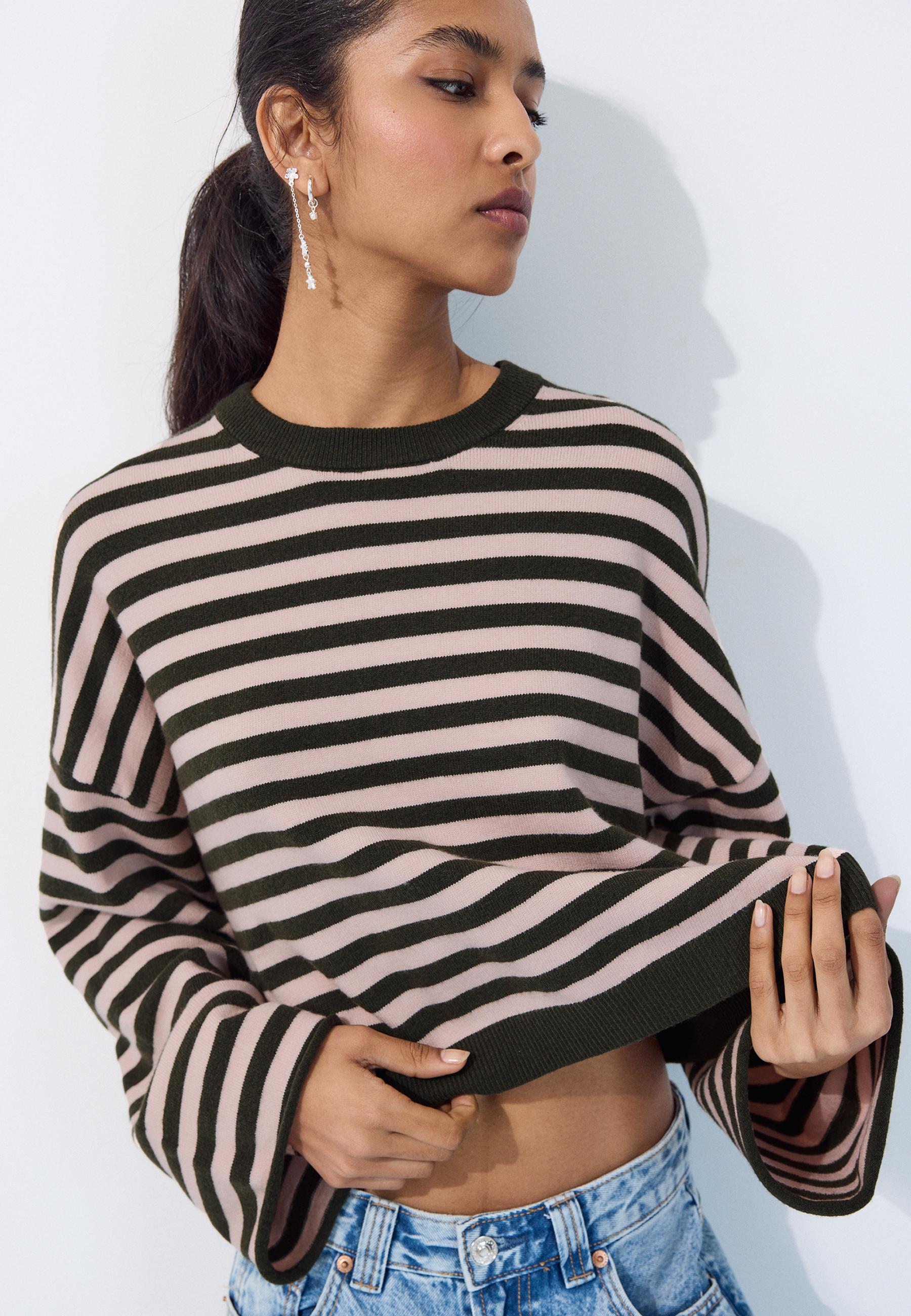 Wide sleeve cropped knit jumper — Khaki