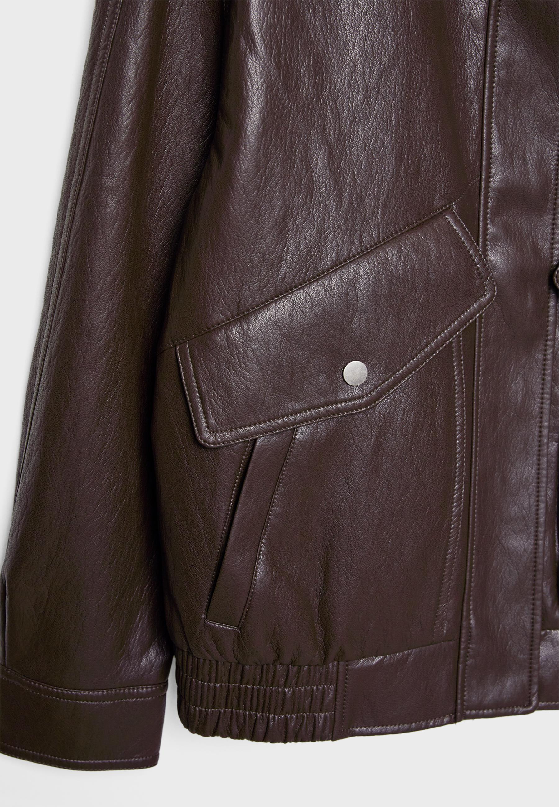 Oversize faux leather jacket — Brown