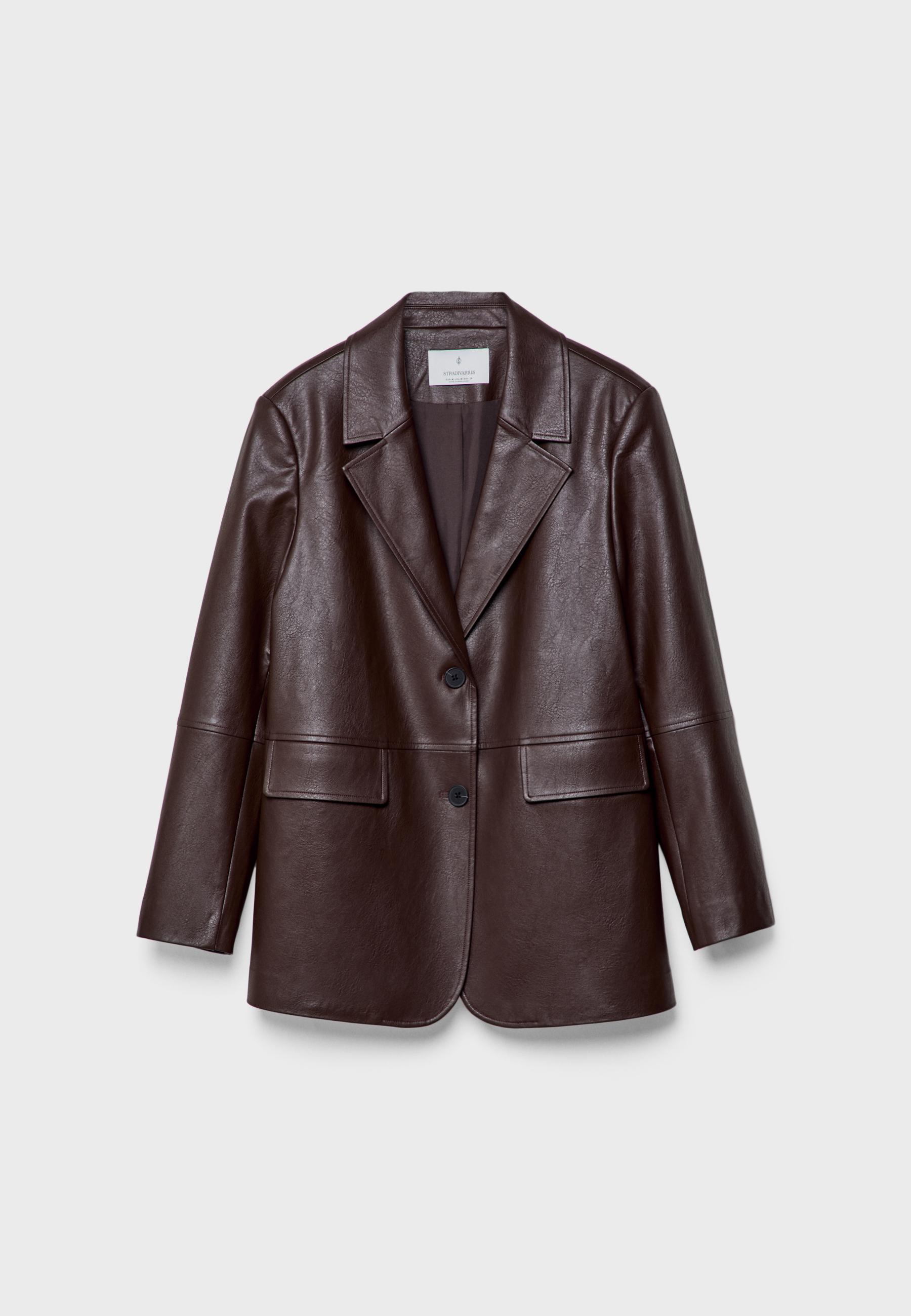 Suni deri efektli blazer - Görsel 12