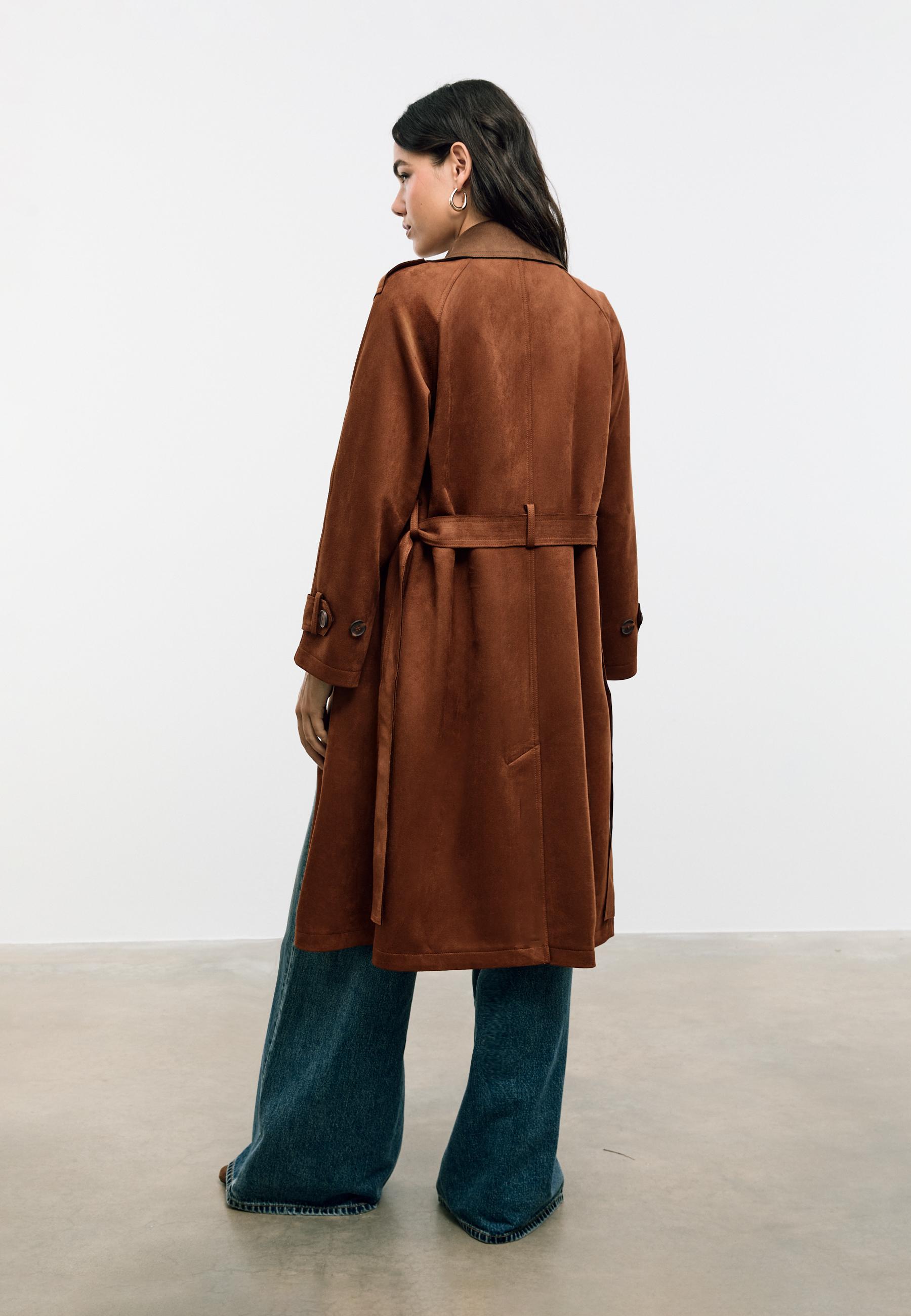 Long faux suede trench coat - Women's fashion | Stradivarius
