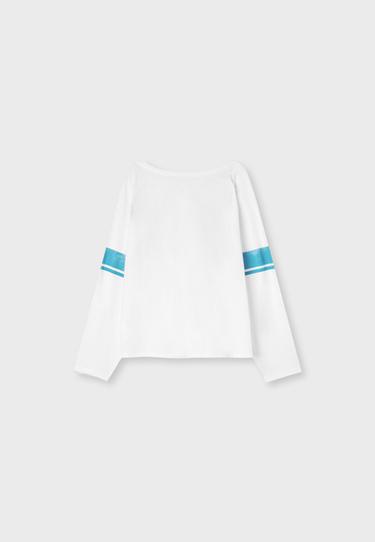 Long sleeve boat neck T-shirt with print — Ecru 7