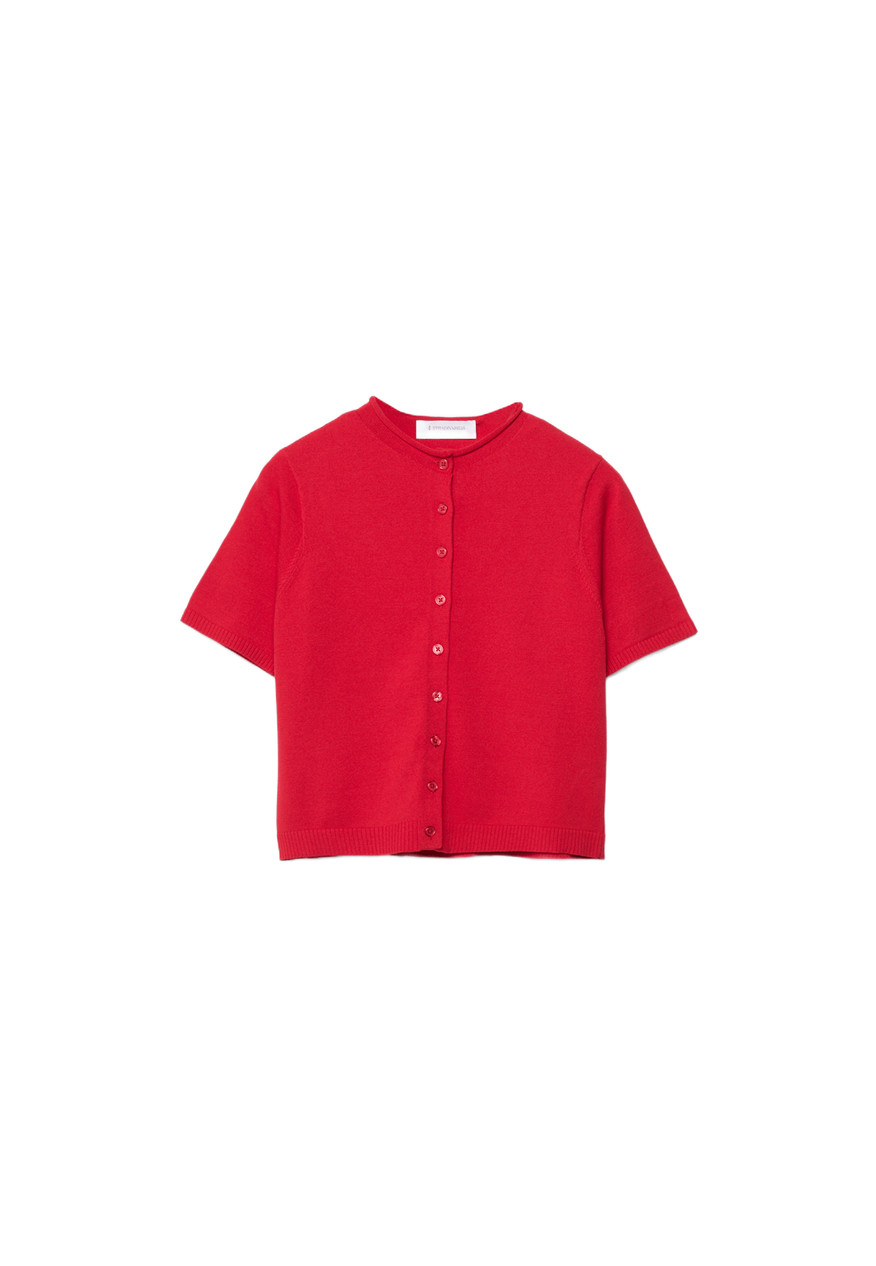 Stand collar buttoned knit cardigan — Red