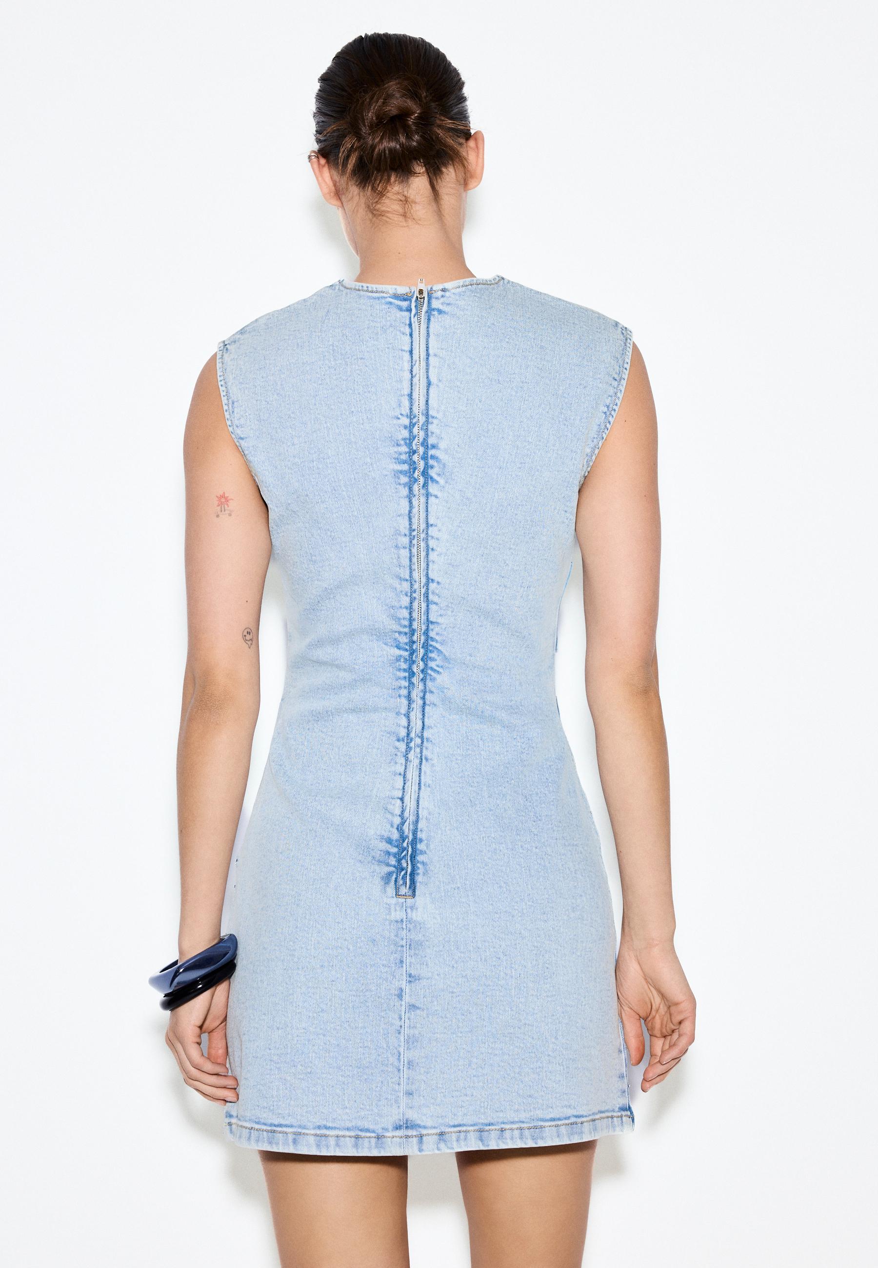 Short denim rhinestone dress — MEDIUM LIGHT BLUE DENIM
