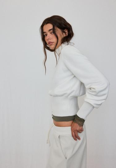 Fitted zip-up knit cardigan — Ecru 6