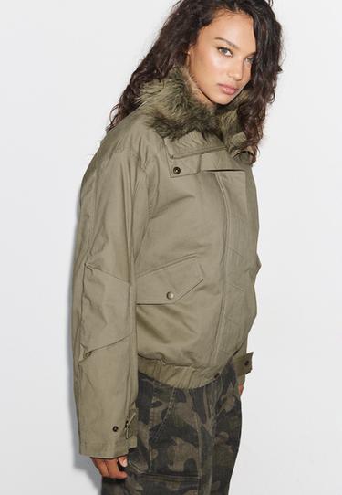 Faux fur collar jacket — Stone 6