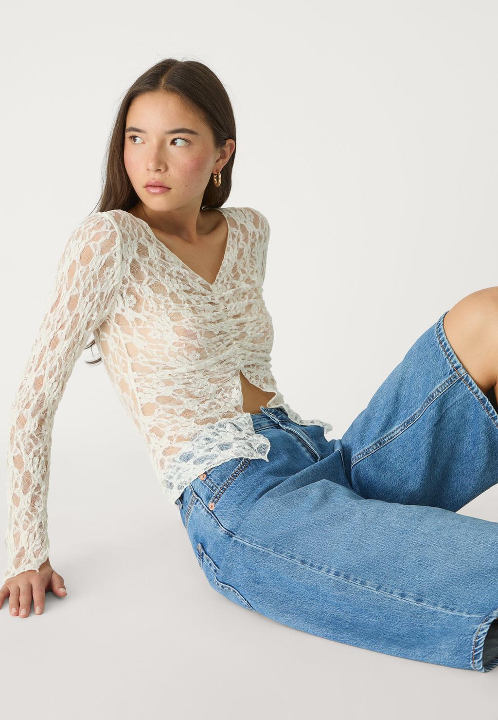 Lace-T-Shirt mit langen Ärmeln