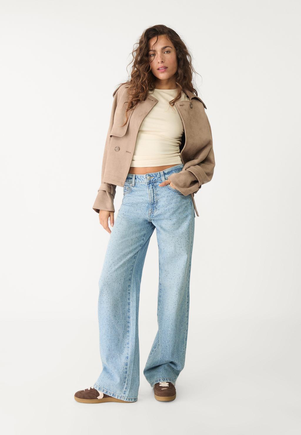 Straight-fit jeans with rhinestones