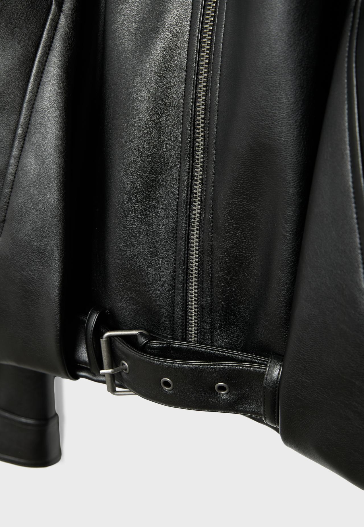 Leather effect belted bomber jacket — Black
