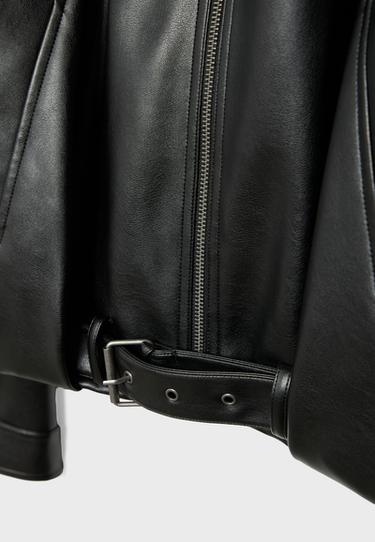 Leather effect belted bomber jacket — Black 9