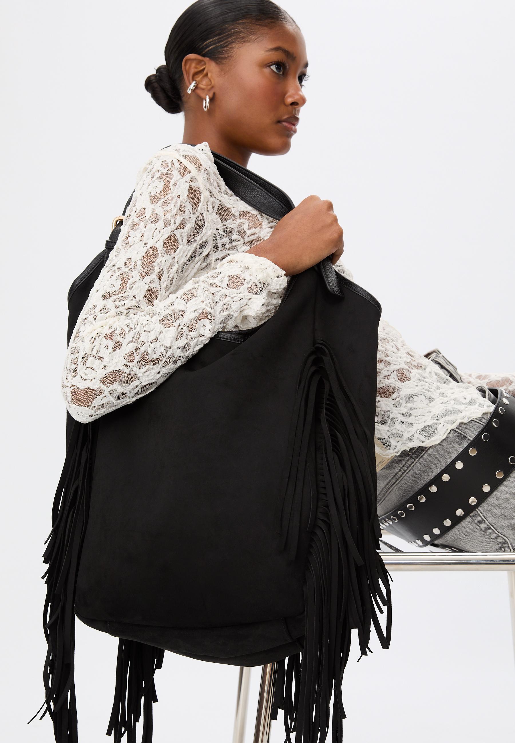 Faux suede bag with maxi fringe - null | Stradivarius México