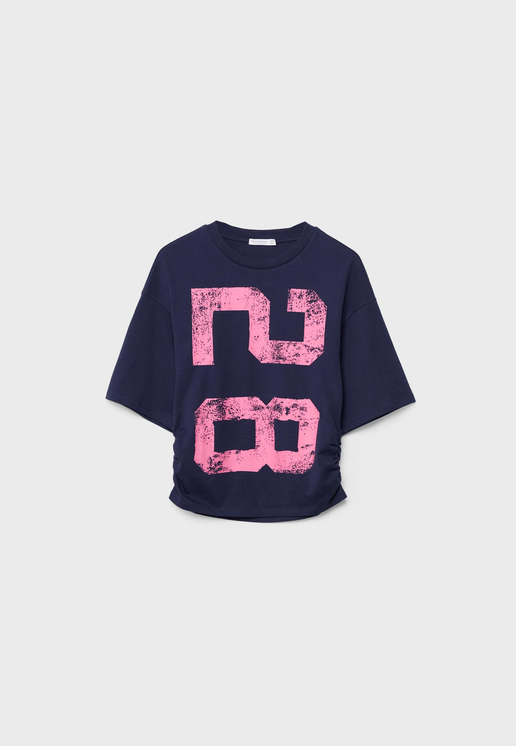 Placement ruched crop T-shirt — Dark blue